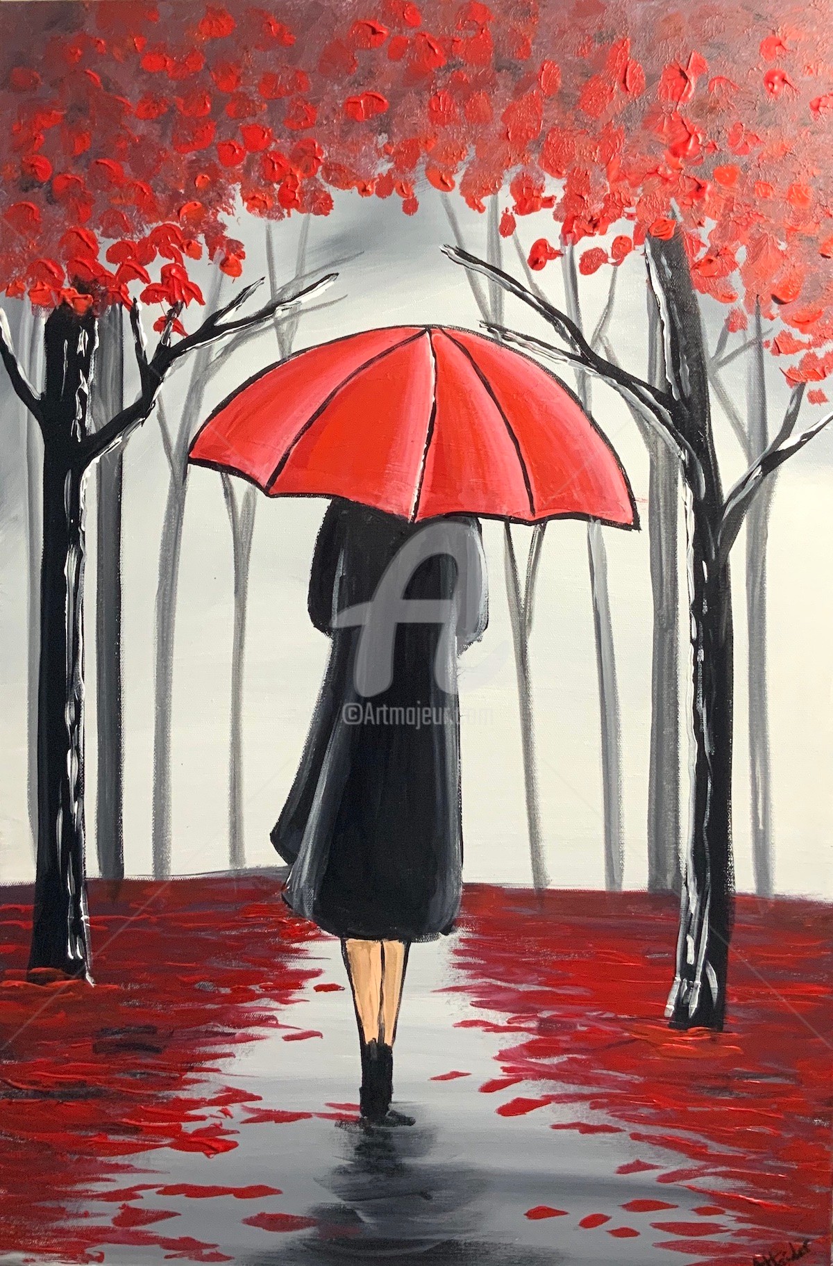 Red umbrella painting discount