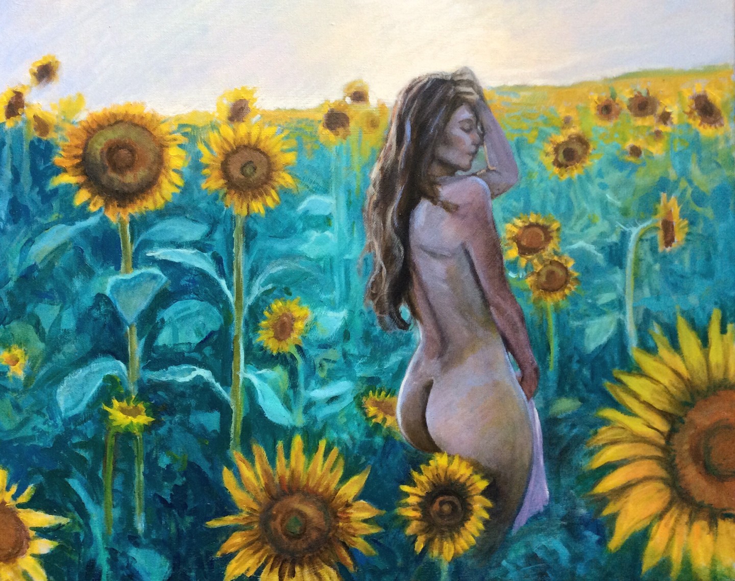 nudist sunflowers Sunflower Field Female Nude, 絵画 Hilary J Englandによって | ArtMajeur