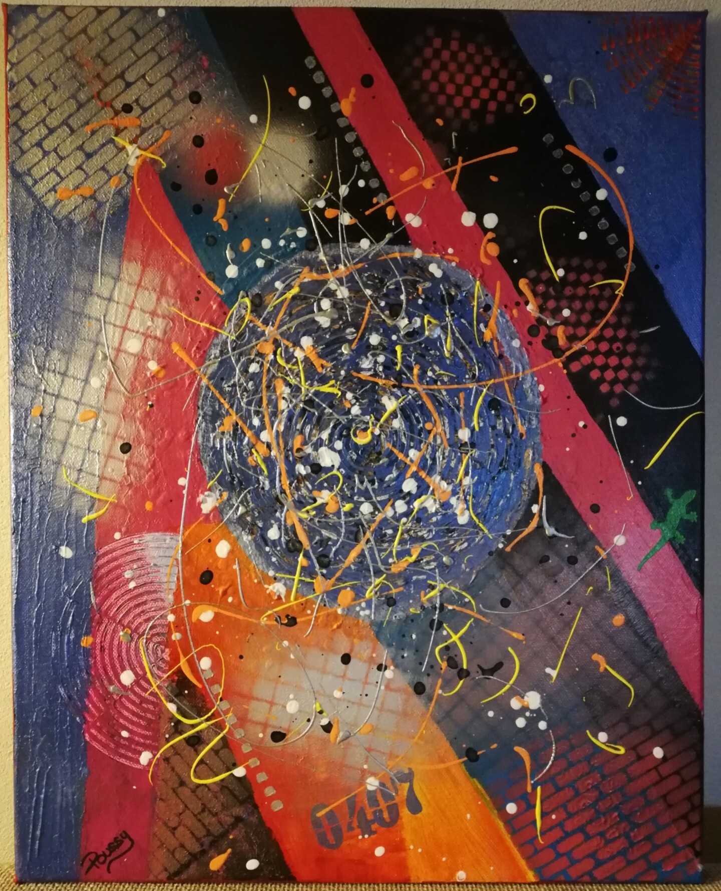 0407 one of a kind painting Hand Poured One-of-a-Kind Artwork - Original Abstract Art - Coral Blue -  16\"x20\"