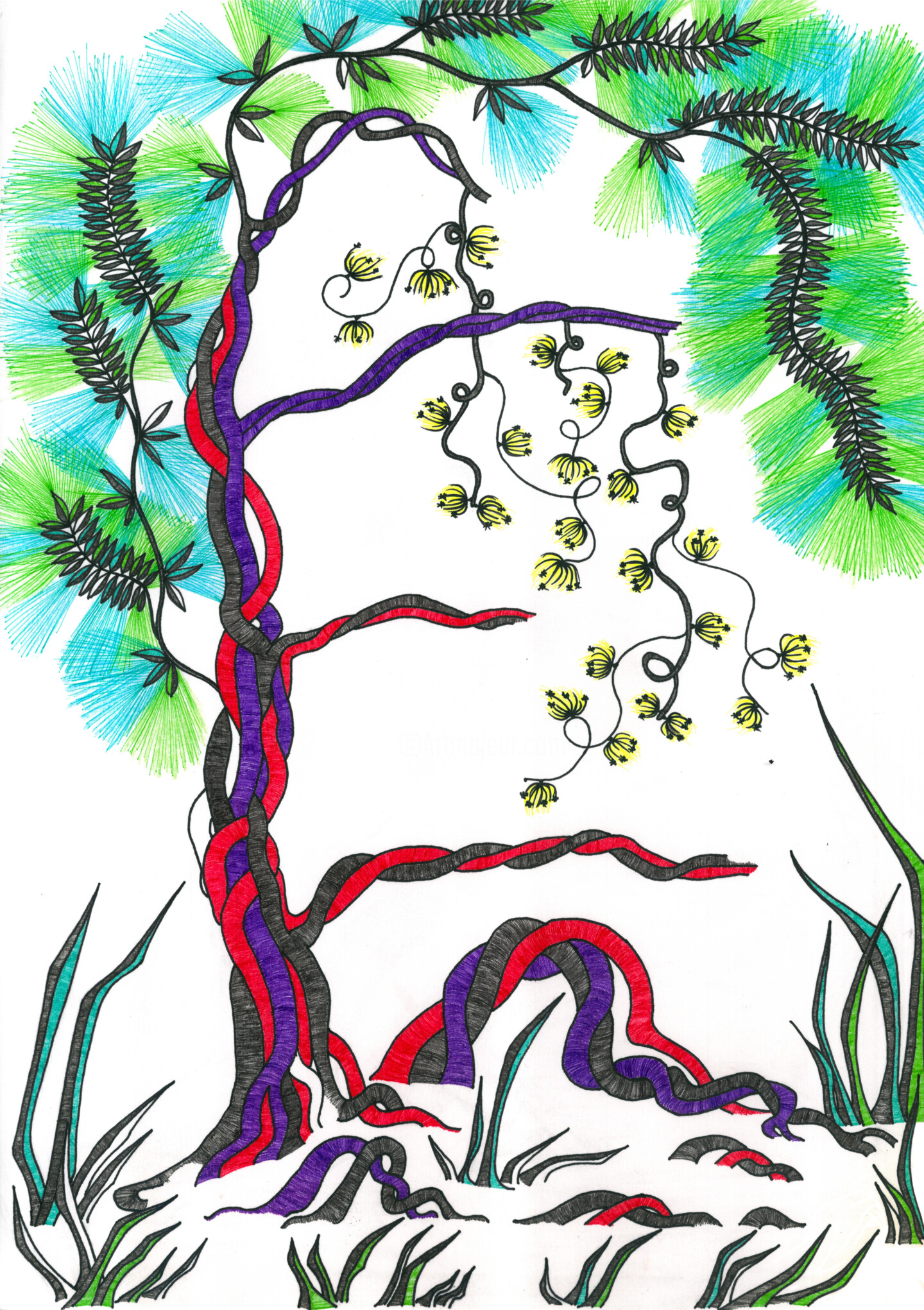 crazynature A Vibrant Serpentine Tree With Lemon Flo, Resim Mmy Rising Sun tarafından |  ArtMajeur
