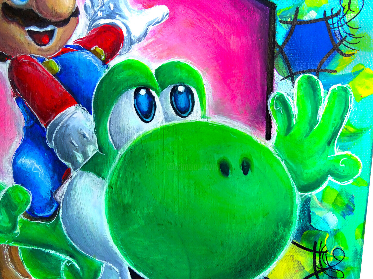 Tableau Pop Art Mario Yoshi Multicolore , Painting by