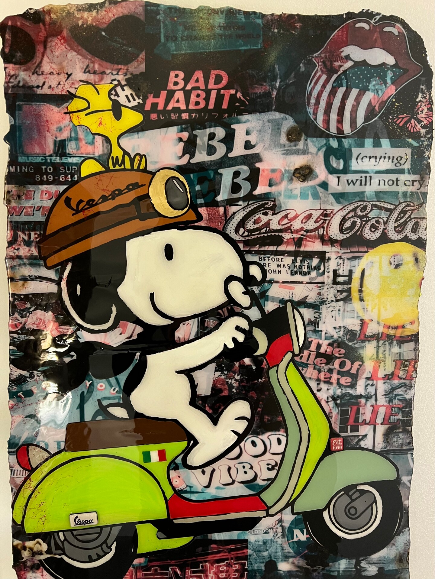 Snoopy Vespa On Tour 100X70 Rolling Ston, コラージュ
