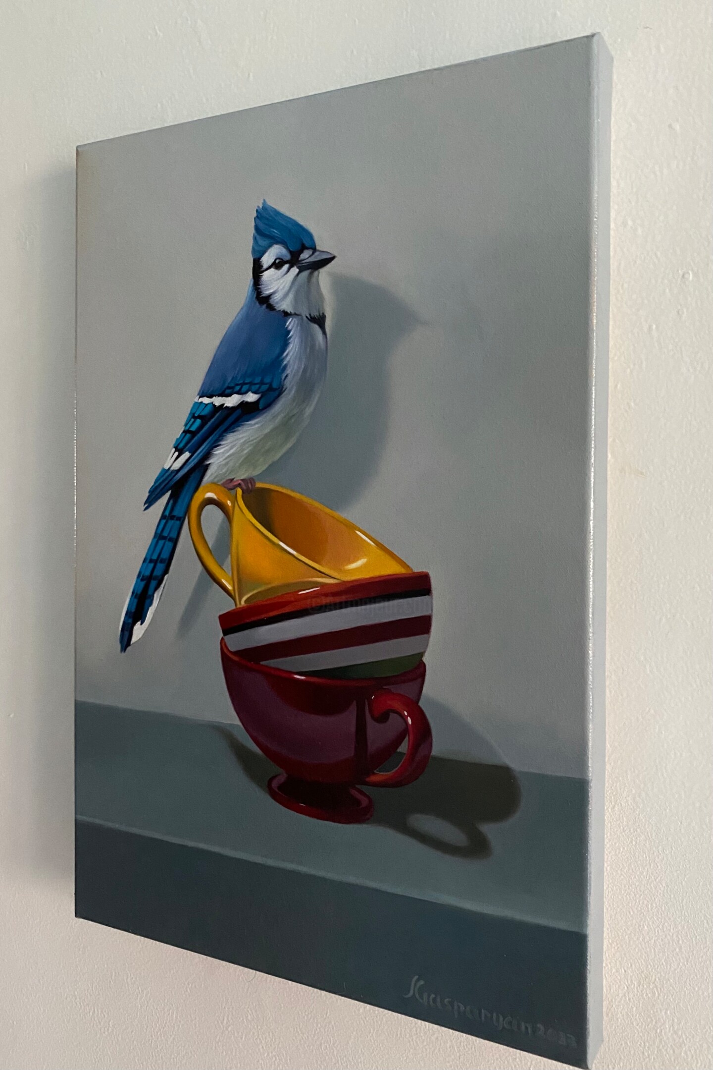 Still Life With Bird And Cups (24X35Cm, , Painting by Ara