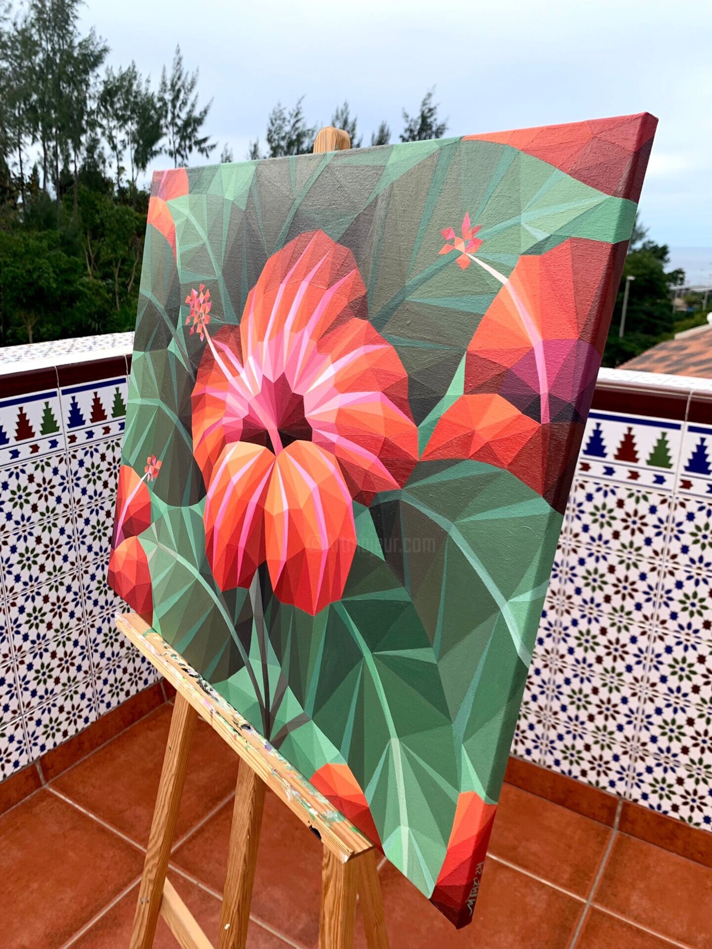 Orange Flowers Acrylic Painting Prints