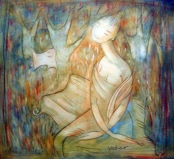 Oksana Veber - At evening, oil on card, 50-50 cm, 2001