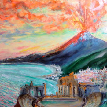 Ζωγραφική με τίτλο "L'ETNA, le soir de…" από Claude Julia (CJULIA), Αυθεντικά έργα τέχνης, Λάδι