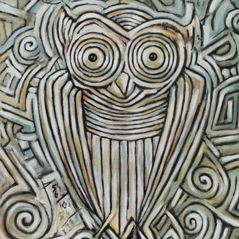 Painting titled "Hibou" by Pascal Buffard, Original Artwork