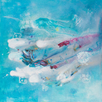 Painting titled "Sky Creatures" by Maria Bacha, Original Artwork, Acrylic Mounted on Wood Stretcher frame