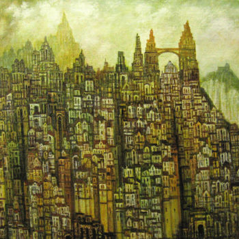 Painting titled "city dreamed" by Alexandr Ivanov, Original Artwork, Oil