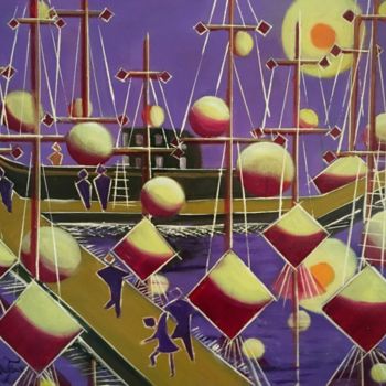 Peinture intitulée "M29. Port imaginair…" par Lucien Dufour, Œuvre d'art originale, Huile Monté sur Châssis en bois