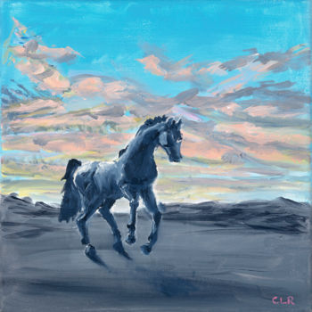 Картина под названием "Black Horse at Suns…" - Carol Roberts, Подлинное произведение искусства