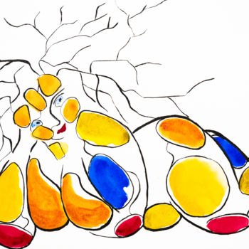 Peinture intitulée "Arborescences 5 "Re…" par Leila Assmann, Œuvre d'art originale, Aquarelle