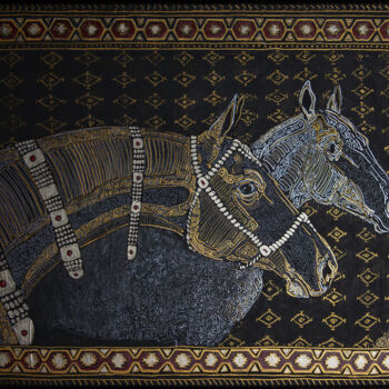 Peinture intitulée "Turkmen horses" par Fefa Koroleva, Œuvre d'art originale, Autre