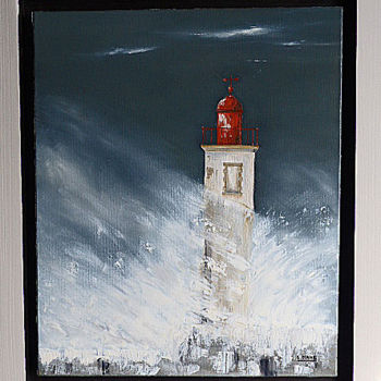 Peinture intitulée "Phare dans la tempê…" par Bernard Mahe, Œuvre d'art originale, Huile