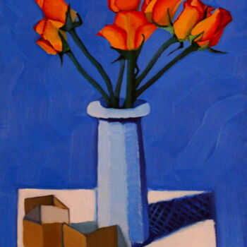 Ζωγραφική με τίτλο "Nature Morte Avec R…" από Paul Rossi, Αυθεντικά έργα τέχνης, Λάδι