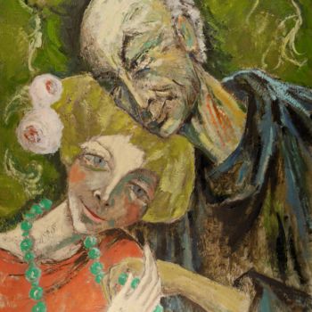 Peinture intitulée "Couple (fond vert).…" par Dominique Bertrand, Œuvre d'art originale, Huile