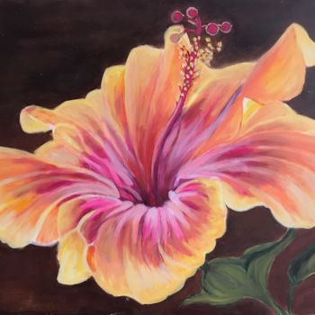 Peinture intitulée "HIBISCUS" par Sapiacelli, Œuvre d'art originale, Huile