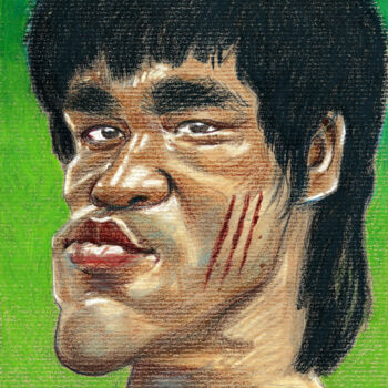 Dibujo titulada "Bruce Lee" por Bertrand Daullé, Obra de arte original, Pastel