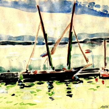 Painting titled "Évian. Vieux gréeme…" by Bertrand Daullé, Original Artwork, Watercolor
