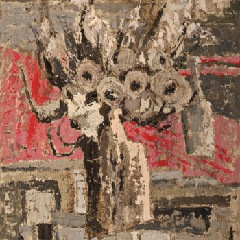 Peinture intitulée "Vase aux roses gris…" par Dominique Bertrand, Œuvre d'art originale, Huile