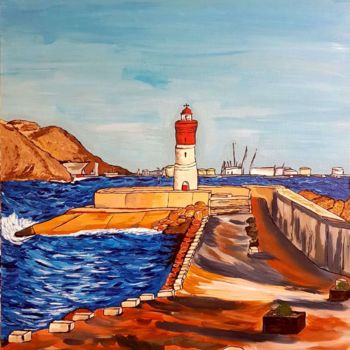 Painting titled "Faro rojo de Cartag…" by Maria Izquierdo, Original Artwork, Acrylic