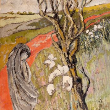 Peinture intitulée "statue au chemin ro…" par Dominique Bertrand, Œuvre d'art originale, Huile