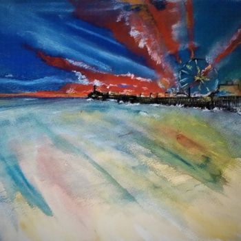 Painting titled "Santa Monica beach" by Benny Smet, Original Artwork, Watercolor