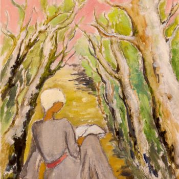 Schilderij getiteld "sur le chemin" door Dominique Bertrand, Origineel Kunstwerk, Olie