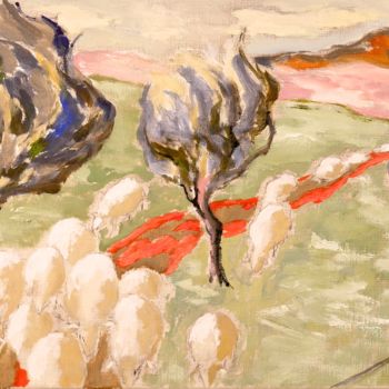 Peinture intitulée "Moutons dans le vent" par Dominique Bertrand, Œuvre d'art originale, Huile
