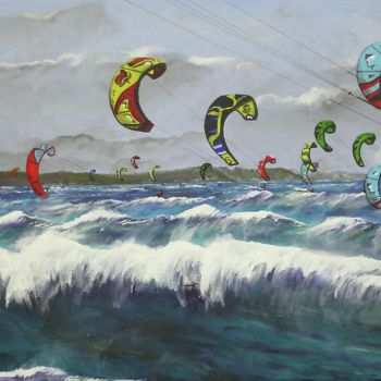 Peinture intitulée "Kitesurfers à St Mi…" par Claudine Viégas, Œuvre d'art originale