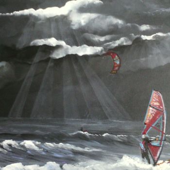 Peinture intitulée "Kitesurfers et wind…" par Claudine Viégas, Œuvre d'art originale