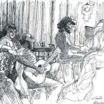 Dessin intitulée "Concert improvisé" par Claude Hardenne, Œuvre d'art originale