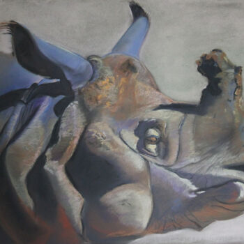 Peinture intitulée "Rhinocéros" par Catherine Costet (Lccat), Œuvre d'art originale, Pastel