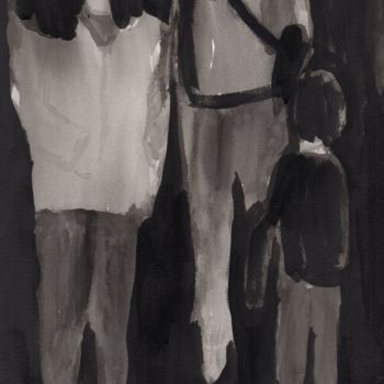 Painting titled "Holiday Shoppers" by Janel Bragg, Original Artwork, Ink