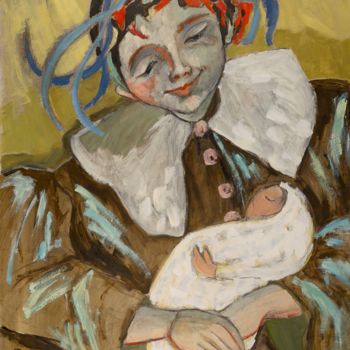 Peinture intitulée "la fille à la poupée" par Dominique Bertrand, Œuvre d'art originale, Huile
