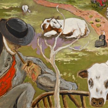 Peinture intitulée "Breton aux vaches" par Dominique Bertrand, Œuvre d'art originale, Huile