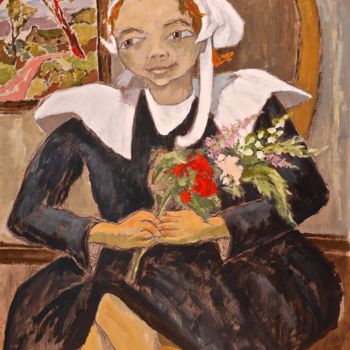 제목이 "Bretonne au bouquet"인 미술작품 Dominique Bertrand로, 원작, 기름