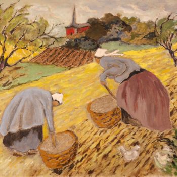 Peinture intitulée "Paysannes aux champs" par Dominique Bertrand, Œuvre d'art originale, Huile
