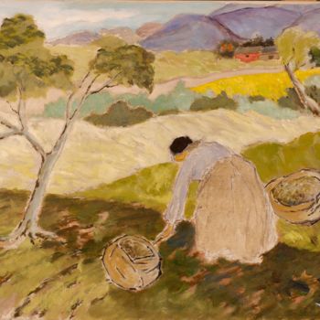 Peinture intitulée "Ramassage des pomme…" par Dominique Bertrand, Œuvre d'art originale, Huile
