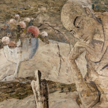 Peinture intitulée "Autoportrait avec b…" par Dominique Bertrand, Œuvre d'art originale, Huile