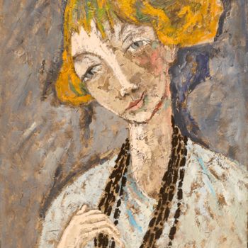 Peinture intitulée "Marie-Claire au col…" par Dominique Bertrand, Œuvre d'art originale, Huile