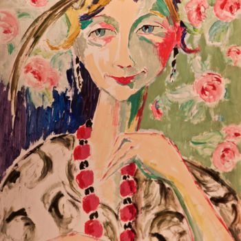 Painting titled "Marie-Claire (plume)" by Dominique Bertrand, Original Artwork, Oil