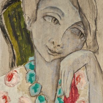 Peinture intitulée "Marie-Claire au col…" par Dominique Bertrand, Œuvre d'art originale, Huile
