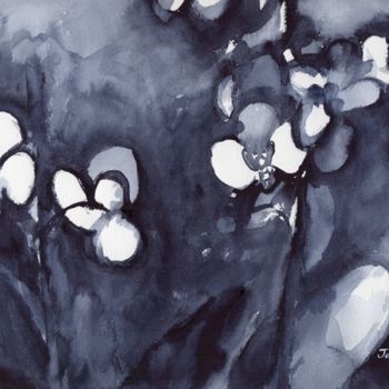Ζωγραφική με τίτλο "Orchid in Indigo" από Janel Bragg, Αυθεντικά έργα τέχνης, Ακουαρέλα