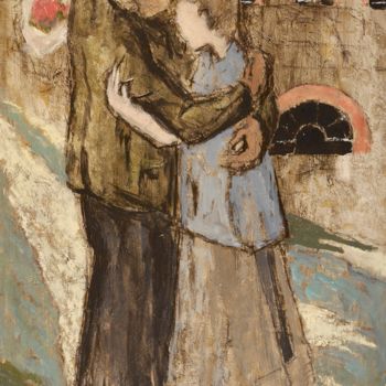 Peinture intitulée "Couple devant la ca…" par Dominique Bertrand, Œuvre d'art originale, Huile