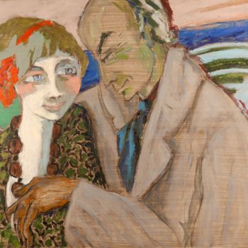 Peinture intitulée "Le couple (banc ble…" par Dominique Bertrand, Œuvre d'art originale, Huile