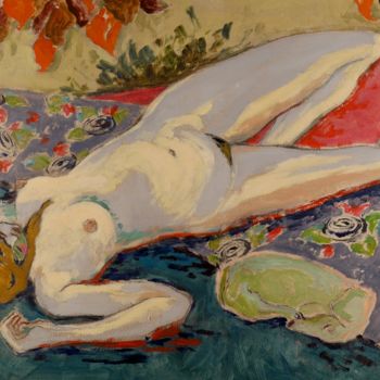 Peinture intitulée "Nu au chien vert (2)" par Dominique Bertrand, Œuvre d'art originale, Huile