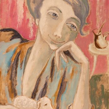 Peinture intitulée "Femme à l'agneau" par Dominique Bertrand, Œuvre d'art originale, Huile