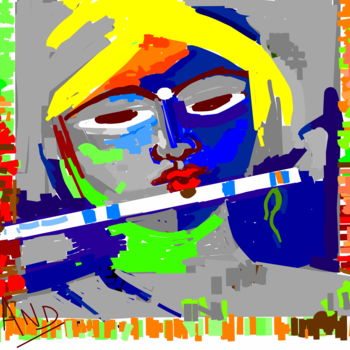 Digital Arts titled "krishna-with-fluit-…" by Anandswaroop Manchiraju, Original Artwork, Digital Painting