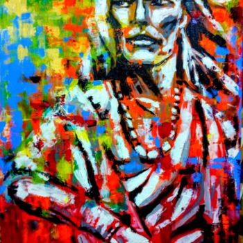 Painting titled "O GUERREIRO" by Thaís Coelho, Original Artwork, Acrylic